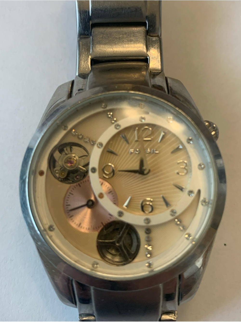 Fossil Silver Watch with Champagne and Rose Accents